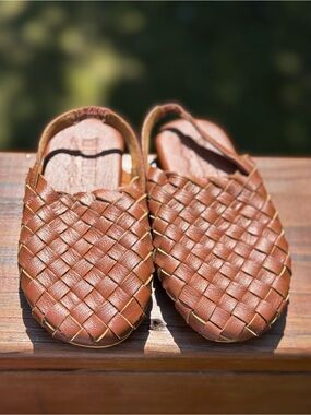 Kids Brown Woven Leather Slip-On Sandals - Classic Casual